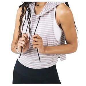 ZYIA Active Crop Hoodie Top Striped Sleeveless Muscle Tee Tank Lightweight Sz S